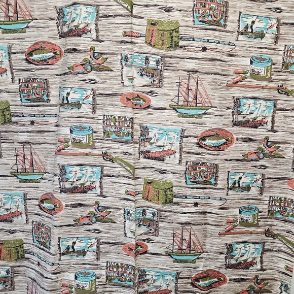 Vintage 1950s novelty cabin fabric yardage - Picture 2 of 4